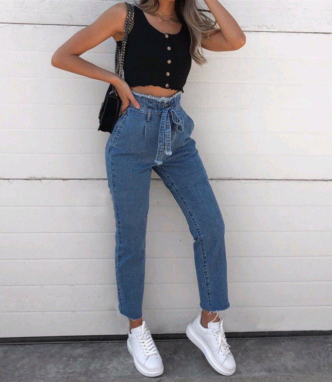 Pantalones de Mezclilla de Tiro Alto