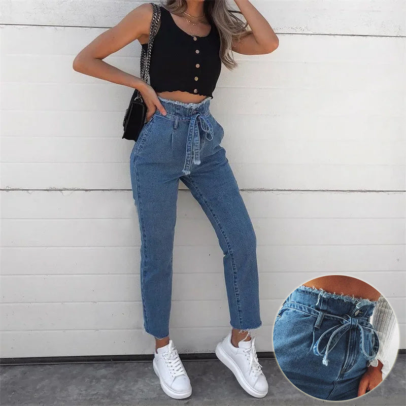 Pantalones de Mezclilla de Tiro Alto