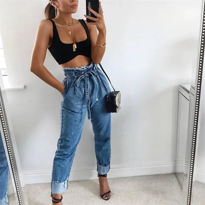 Pantalones de Mezclilla de Tiro Alto